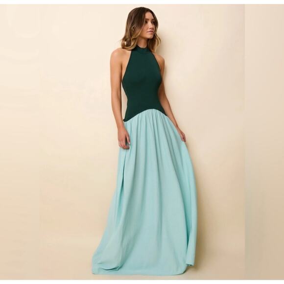 Solid & Striped Halter Soglio Dress Evergreen / Sky Size Large - Picture 1 of 6